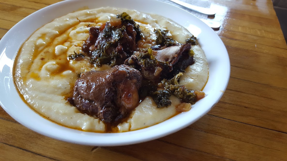 Braised Oxtail and Kale with Polenta