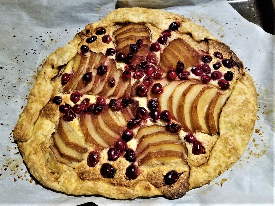 POACHED PEAR, CRANBERRY, AND ALMOND FRANGIPANE GALETTE
