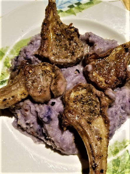LAMB CHOPS WITH MASHED PURPLE POTATOES